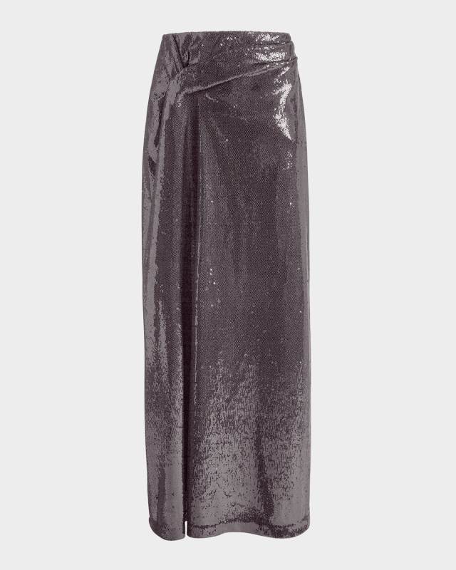 Draped Sequin Maxi Skirt